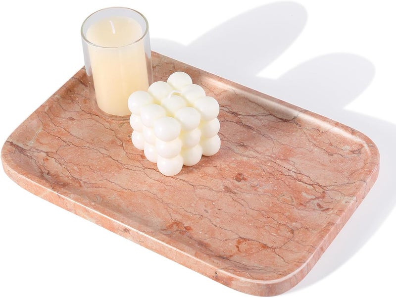 karibiber Marble Vanity Tray, Bathroom Tray for Countertop, Decoration Dresser Organizer, Perfume, Jewelry Holder, Red Stone Serving for Kitchen Sink Storage(Spring Rose) - Image 1